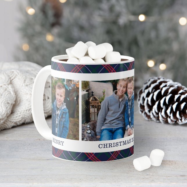 Caneca De Café Colagem de Fotos de Natal Personalizada de Xadrez  (Criador carregado)
