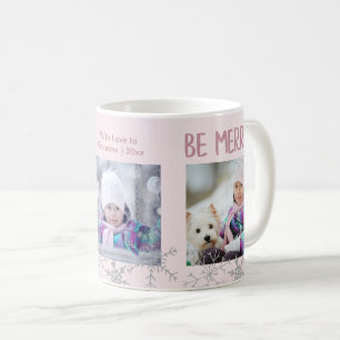 Caneca De Café Colagem de Fotos de Natal Seja Alegre Flocos de Ne