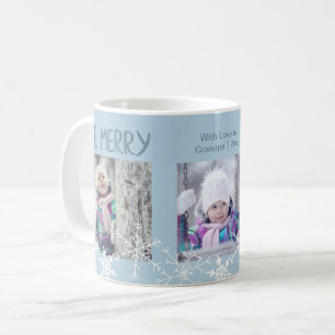 Caneca De Café Colagem de Fotos de Natal Seja Alegre Flocos de Ne