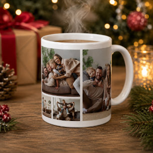 Caneca De Café Colagem de Fotos de Natal Verde Salvia Moderna par