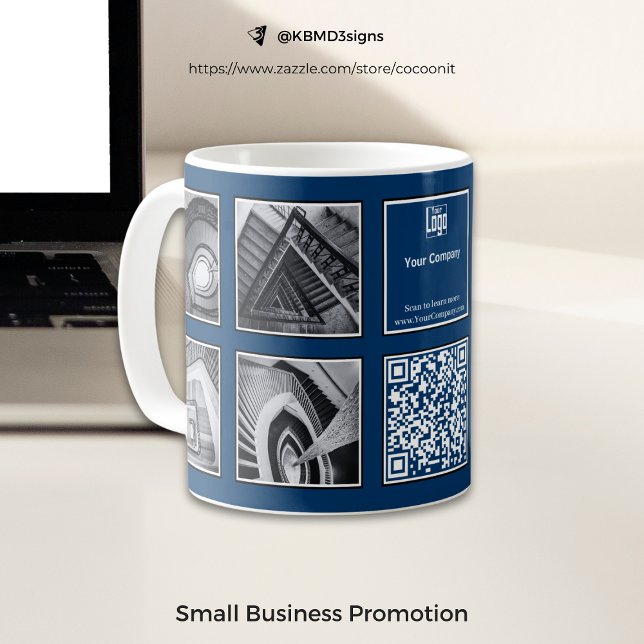 Caneca De Café Colagem de Fotos de Promoção de Negócios Azul Pret (Business Promotion Photo Collage Blue White Black Coffee Mug)