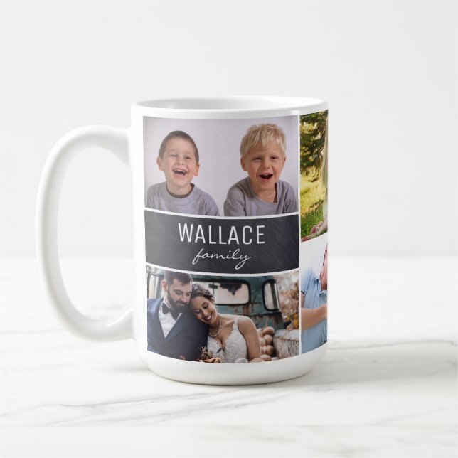 Caneca De Café Colagem de Fotos de Reunião da Família com nome e  (Esquerda)