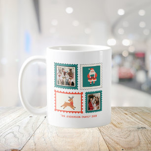 Caneca De Café Colagem de Fotos de Selo Postal Festivo de Natal 2