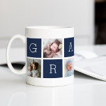 Caneca De Café Colagem de Fotos do Avô Grampado Personalizado<br><div class="desc">Crie um doce guardião para um querido avô neste Dia dos Dias de os pais ou Avós com este simples design que apresenta seis das suas fotografias favoritas do Instagram, organizadas num esquema de colagem com quadrados alternados em azul marinho, soletrando "Vergonha". Personalize com fotos favoritas de seus netos para...</div>