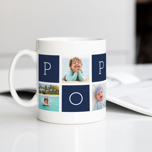 Caneca De Café Colagem de Fotos do Avô Poppop Personalizado (Criador carregado)