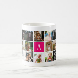 Caneca De Café Colagem de fotos do Monograma Personalizado