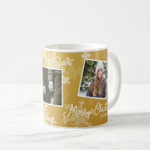 Caneca De Café Colagem de Fotos do Ouro Feliz de Natal Snowflakes