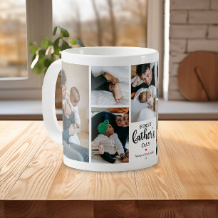 Caneca De Café Colagem de Fotos do Primeiro Dia dos Pais Minimali