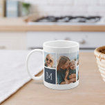 Caneca De Café Colagem de Fotos em Grade de Monograma<br><div class="desc">Este simples design de caneca personalizada coloca 6 dos seus instantâneos favoritos em frente e no centro, juntamente com um monograma inicial de solteiro em cada lado. Personalize com seis fotos quadradas de amigos, crianças, netos, animais de estimação ou seus locais favoritos, com sua inscrição inicial em caracteres brancos em...</div>