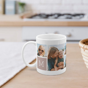 Caneca De Café Colagem de Fotos em Grade de Monograma