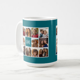 Caneca De Café Colagem de Fotos em Grid com Monograma 11