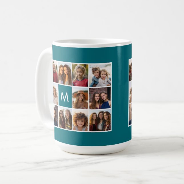 Caneca De Café Colagem de Fotos em Grid com Monograma 11 (Frente Esquerda)