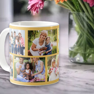 Caneca De Café Colagem de Fotos em Grid de Alvenaria Amarelo 8