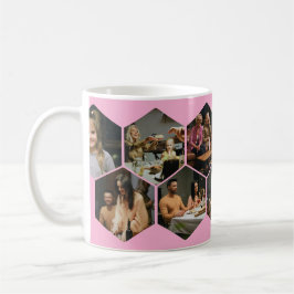 Caneca De Café Colagem de Fotos em Hexágono Geométrico Rosa Claro