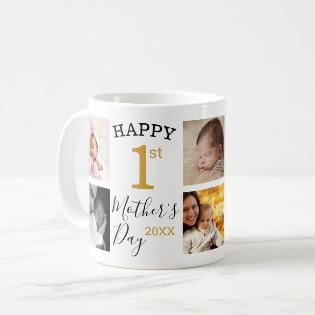 Caneca De Café Colagem de Fotos Feliz Primeiro Dia de as mães Nov (Frente Esquerda)