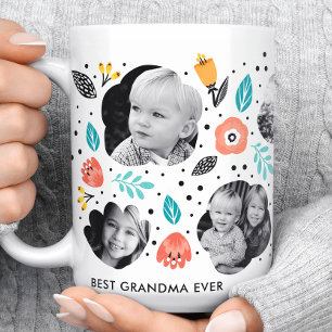 Caneca De Café Colagem de Fotos Florais Coloridas Jardim da Vovó