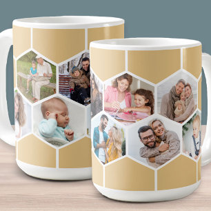 Caneca De Café Colagem de Fotos Geométrica 9 Fotos 15oz