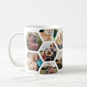 Caneca De Café Colagem de Fotos Geométrica do Hexágono