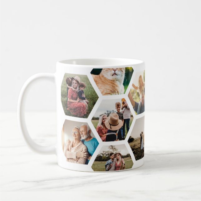 Caneca De Café Colagem de Fotos Geométrica do Hexágono (Esquerda)