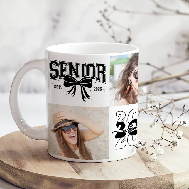 Caneca De Café Colagem de Fotos "Graduação 2025" (Retro "Graduation 2025" Photo Collage Coffee Mug on a boho kitchen table with dry flowers)