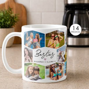 Caneca De Café Colagem de Fotos Hexágono Modernas Amigas 14