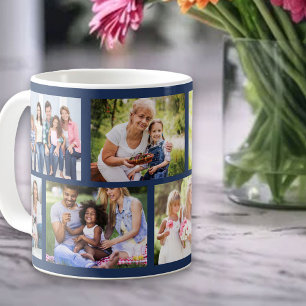 Caneca De Café Colagem de Fotos Masonry Grid Azul Escuro 8
