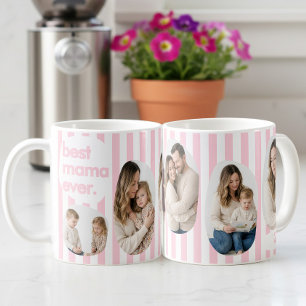 Caneca De Café Colagem de Fotos Melhor Mamãe do Mundo com Listras
