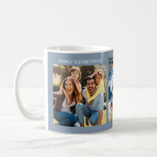 Caneca De Café Colagem de Fotos Moderna 5 Família Nome Azul Poeir