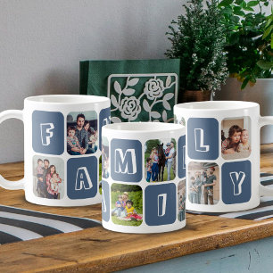 Caneca De Café Colagem de Fotos Moderna Família Azul Marinho