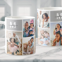 Caneca De Café Colagem de Fotos Monograma Simples de Imagem