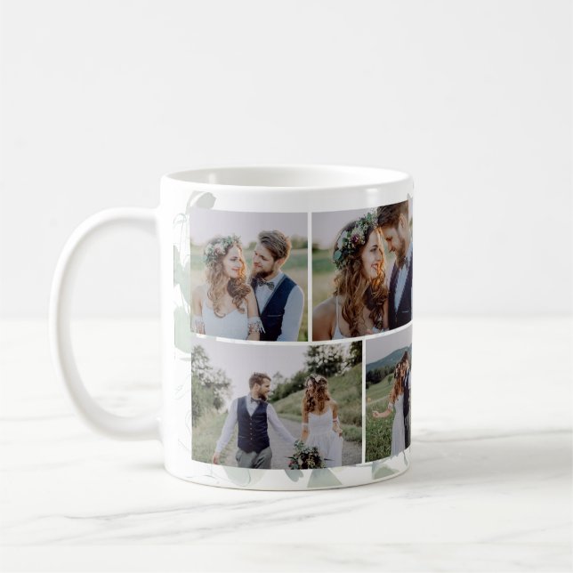 Caneca De Café Colagem de Fotos Múltiplas de Casamento Eucalyptus (Esquerda)
