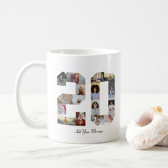 Caneca De Café Colagem de Fotos Número 20 (Com Donut)