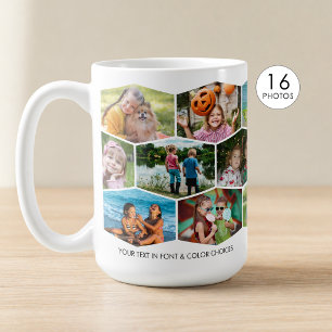 Caneca De Café Colagem de Fotos Padrão Hexágono 16 Personalizado