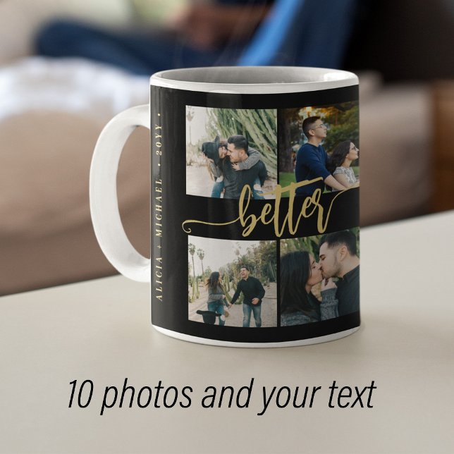 Caneca De Café Colagem de fotos personalizada 10 com o texto do s (Criador carregado)