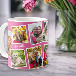 Caneca De Café Colagem de Fotos Personalizada 10 Rosa