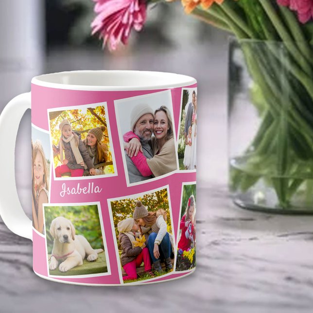 Caneca De Café Colagem de Fotos Personalizada 10 Rosa (Criador carregado)