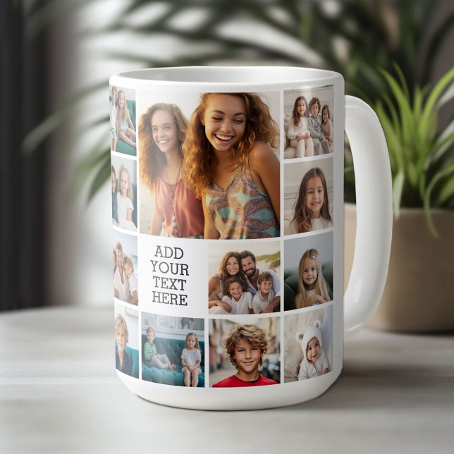 Caneca De Café Colagem de Fotos Personalizada 17 - Texto Preto -  (Custom Photo Mug)