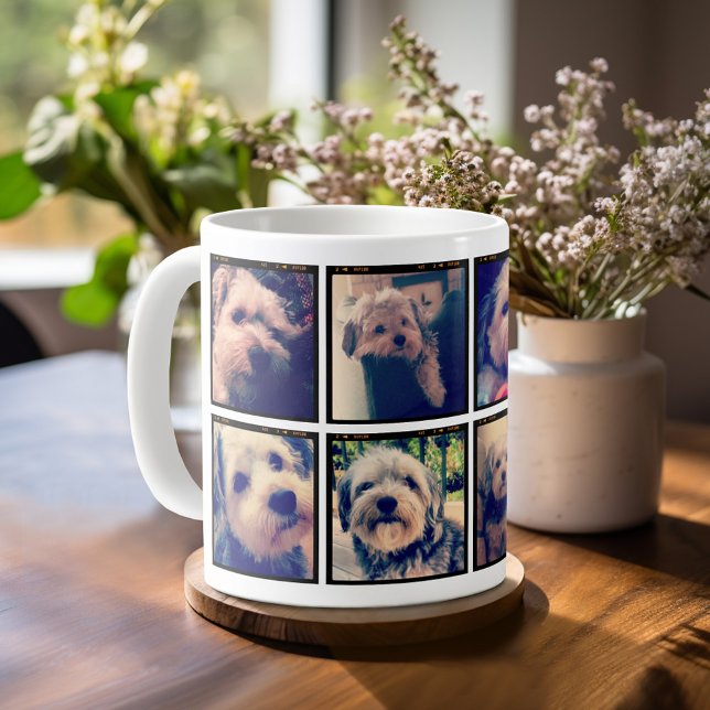 Caneca De Café Colagem de Fotos Personalizada com 8 Fotos Quadrad (Mug template with 8 photos )