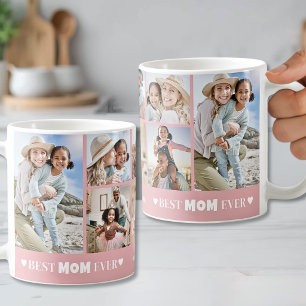 Caneca De Café Colagem de Fotos Personalizada de Mãe em Rosa