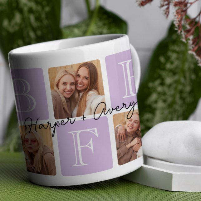 Caneca De Café Colagem de Fotos Personalizada dos Melhores Amigos (Celebrate your unbreakable bond with this "Best Friends Forever" photo mug! )