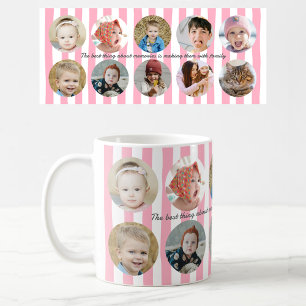 Caneca De Café Colagem de Fotos Personalizada Família Faixa Rosa