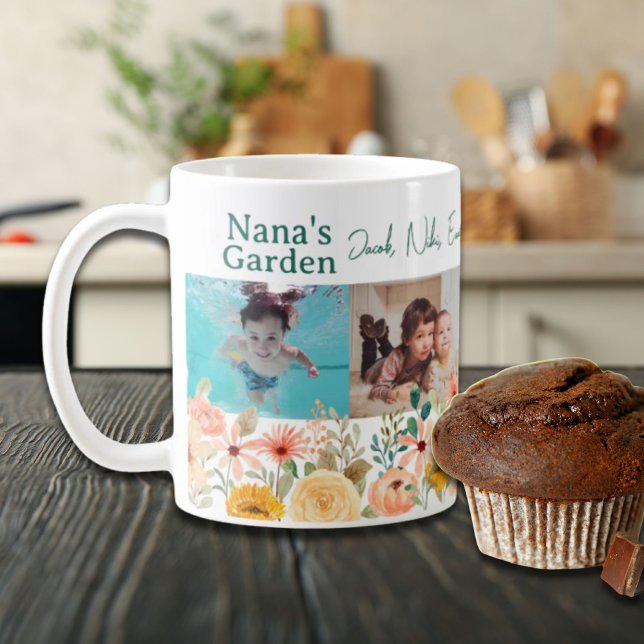 Caneca De Café Colagem de Fotos Personalizada Nana Grandma's Gard (Personalized Photo Collage Nana Grandma's Garden Coffee Mug)
