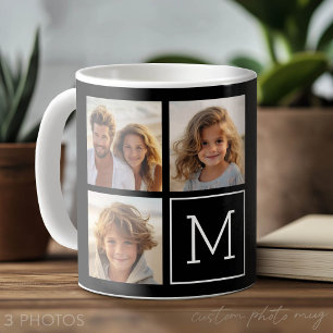Caneca De Café Colagem de Fotos Preto e Branco com Monograma Tend