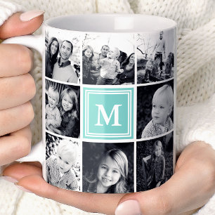 Caneca De Café Colagem de Fotos Quadrada Monogramada Personalizad