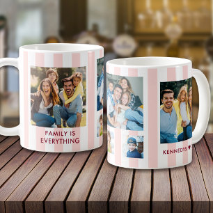 Caneca De Café Colagem de Fotos Rosa Moderno Família 5 Fotos