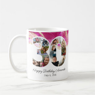 Caneca De Café Colagem de Fotos Rosa Número 30 - 30º Aniversário