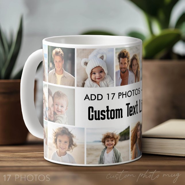 Caneca De Café Colagem de Fotos Simples 17 com Área de Texto (Custom Photo Mug with Lots of Photos)