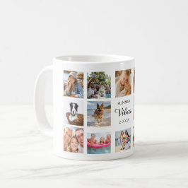 Caneca De Café Colagem de Fotos Vibrações de Verão branco preto