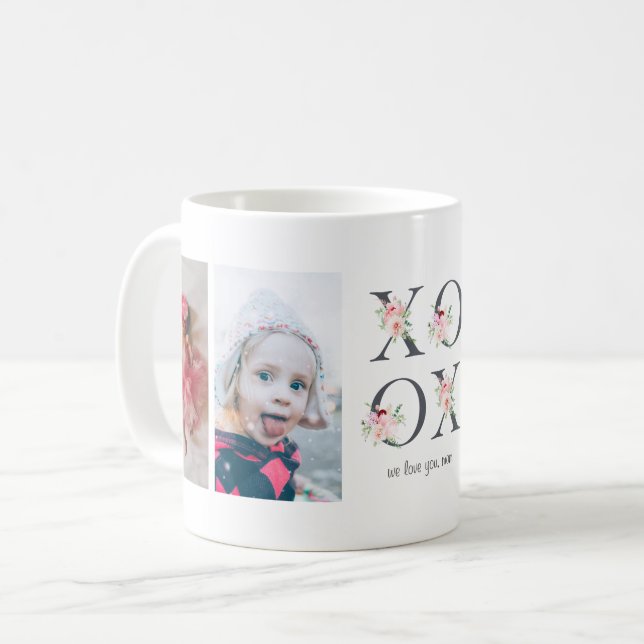 Caneca De Café Colagem de Fotos XOXO 4 Floral Blush (Frente Esquerda)
