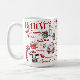 Caneca De Café Colagem de Fundo Branco com Vacas e Cacau